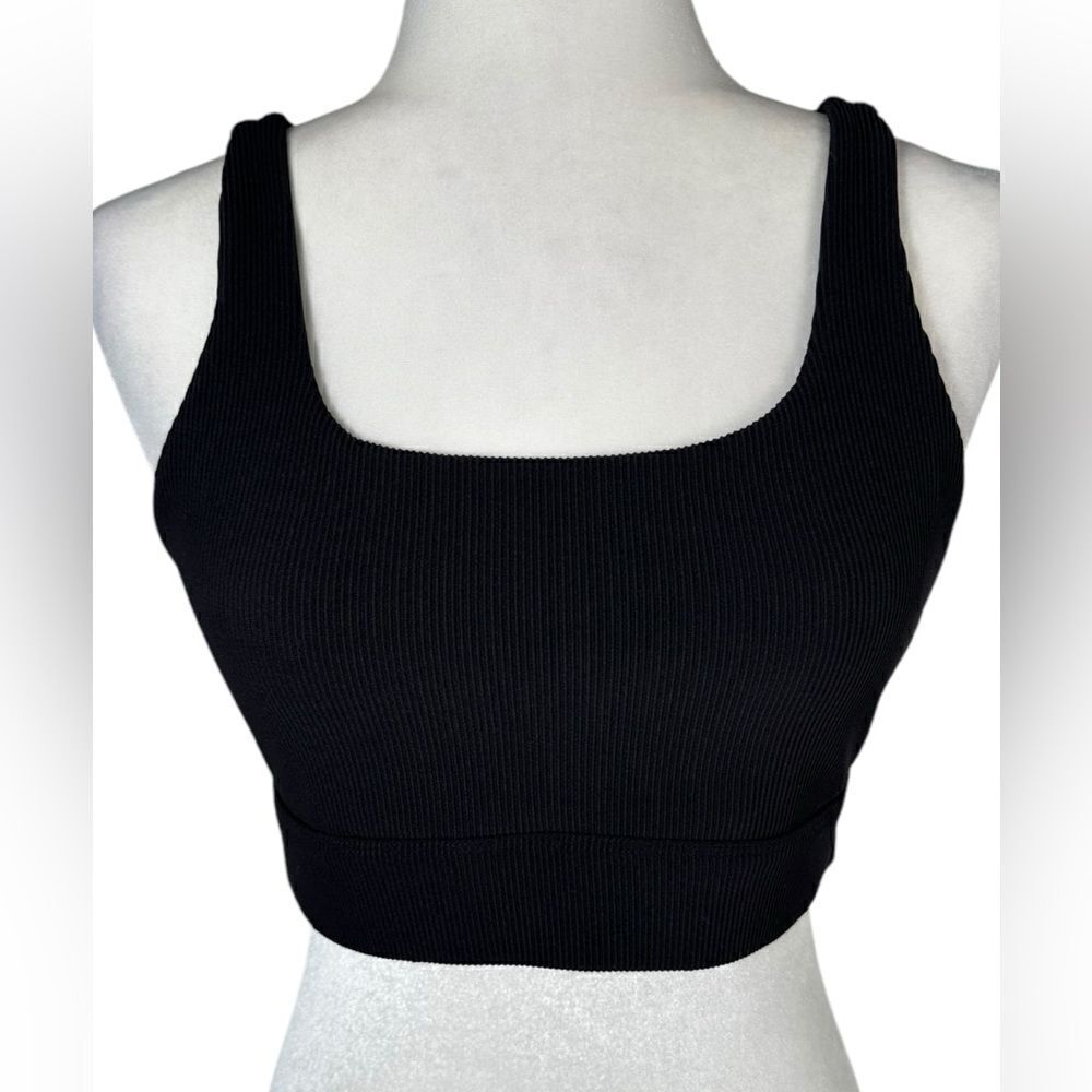TSL Collection Womens Black Ribbed Square Neck Sports Bra Active Top